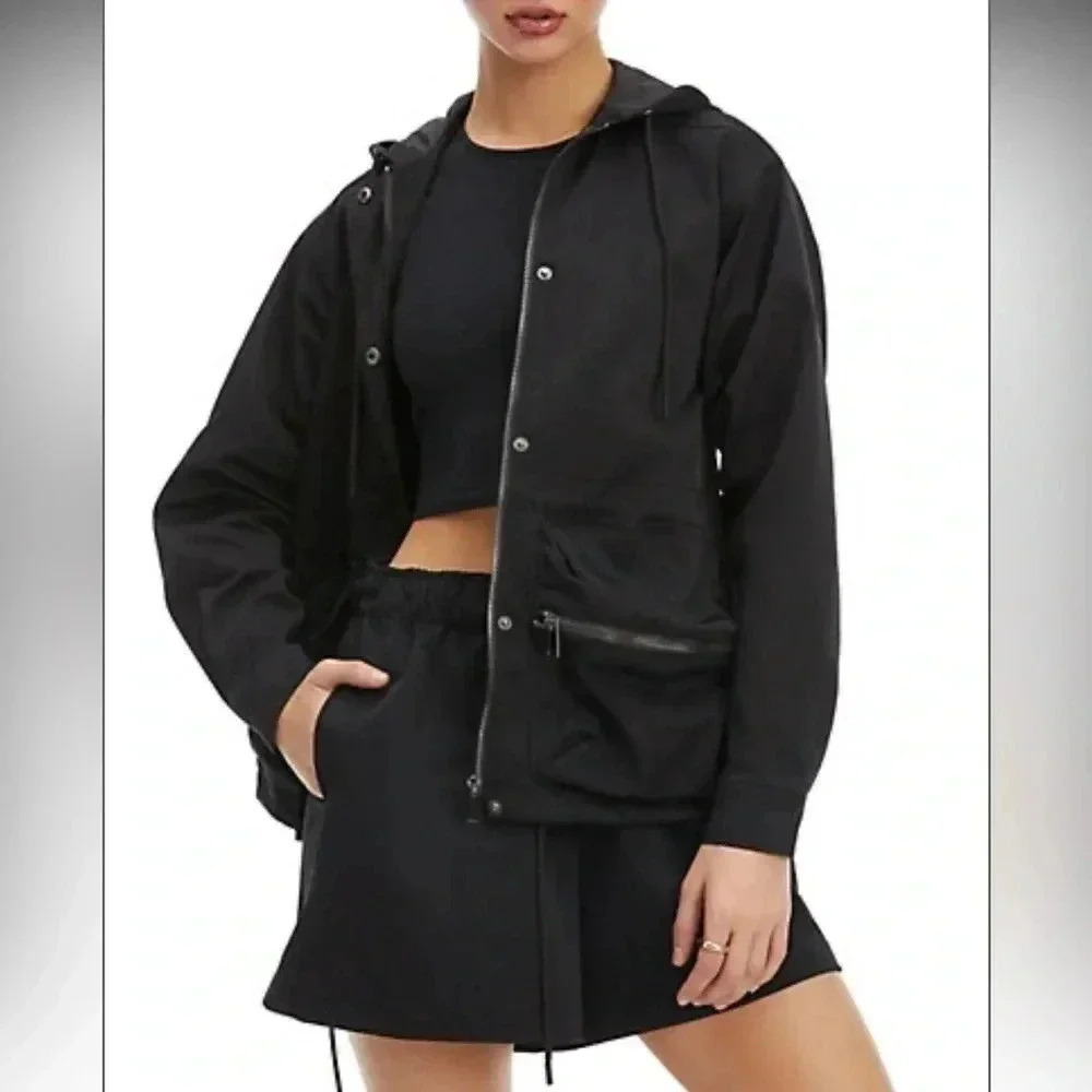 Good American | Black Hooded Volume Jacket, New Without Tags
